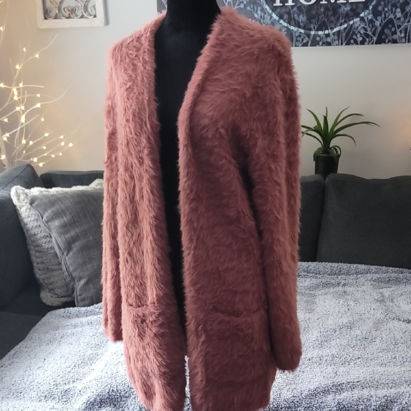 🐰 Free People Fuzzy Open Front Cardigan - Pink - Picture 2 of 15